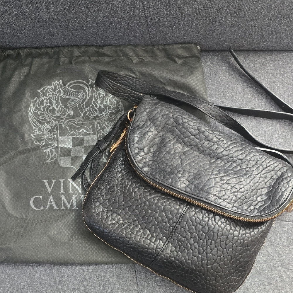 Vince Camuto Textured Black Leather Shoulder Bag